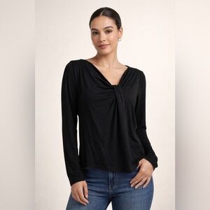 Grace Elements Black Twist Front Long Sleeve Top Size L Stretch Elegant